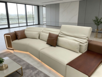 Ensemble de canapés sectionnels modernes en cuir blanc sur mesure, rembourrage en éponge, design modulaire, emballage, salon, éclairage LED, canapé intelligent, villa