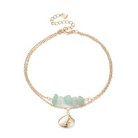 Tobillera de Moda con Cruz de Tortuga de Acero Inoxidable, Cadena para el Pie con Cuentas de Piedra Lunar Blanca Natural y Cristal Amarillo