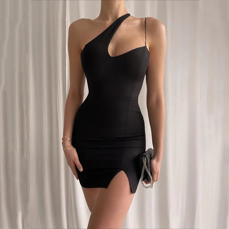 एक कंधे सेक्सी पोशाक महिलाओं के लिए 2022 क्लब पहनने काले ग्रीन म्यान लपेटें स्लिम ट्यूब पोशाक मिनी बिना आस्तीन गर्मी की पोशाक 2091