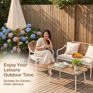 Set di Mobili da Giardino Personalizzati, <span class=keywords><strong>Sedie</strong></span> <span class=keywords><strong>e</strong></span> <span class=keywords><strong>Tavoli</strong></span> in Rattan <span class=keywords><strong>per</strong></span> Veranda <span class=keywords><strong>e</strong></span> Cortile, Set Divano in Vimini con Cuscini - Product Image 2