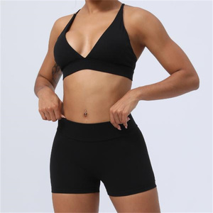 Otoño nuevo estilo señoras mujeres compresión elástica suave secado rápido V corte Yoga pantalones cortos y Conjunto de sujetador - Product Image 5