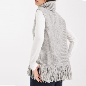 Wisrise Factory Nouveauté en gros – Débardeur en maille torsadée sans manches avec franges pour <span class=keywords><strong>femme</strong></span>, élégant et oversize - Product Image 2
