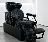 Nouvelle Arrivée - Fauteuil de Lavage Capillaire Robuste Noir avec Rivets Décoratifs, Fauteuil Inclinable pour Salon de Coiffure