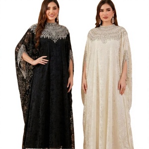 Elegante Vestido Casual de Lujo con Cuentas de Cristal para Verano y Otoño, Vestido de Noche para Mujer, Manga Murciélago, Holgado, de Gasa, Largo, Abaya Musulmana - Product Image 2