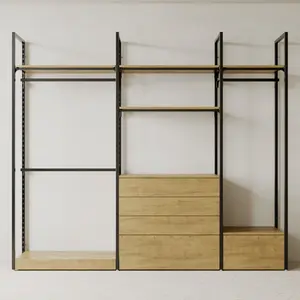 <span class=keywords><strong>Armadio</strong></span> aperto in legno di Teak di alta qualità con sistema di scaffalature modulari in acciaio artigianale - Product Image 6