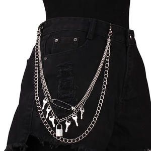 Chaîne de taille multicouche style punk avec pendentif clé en métal en forme de cadenas, chaîne de corps unisexe tendance en alliage de zinc pour usage quotidien - Product Image 2