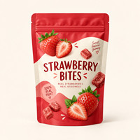 Sachets refermables en Mylar personnalisés pour fraises séchées, avec fenêtre transparente et finition mate, pour emballages de détail