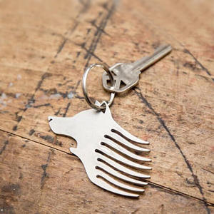 Porte-clés tête de loup en acier inoxydable, ouvre-bouteille multifonction, peigne de poche, outil couleur argent - Product Image 1