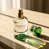 Nouveau flacon de parfum en verre cristal à fond volcanique vert, 30ml 50ml 100ml, avec pulvérisateur à pompe et brume fine, et couvercle vert