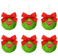Boule de Noël verte moelleuse, ornement suspendu, accessoire elfe vert fluorescent, nœud en peluche, pompon en fausse fourrure de lapin, décoration d'arbre