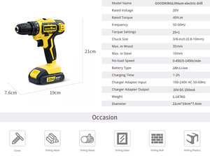Bộ Máy Khoan Điện 2 Pin Thay Thế <span class=keywords><strong>20</strong></span> <span class=keywords><strong>V</strong></span> Máy Khoan Tuốc Nơ <span class=keywords><strong>V</strong></span>ít Điện Không Dây Có Thể Sạc Lại - Product Image 4