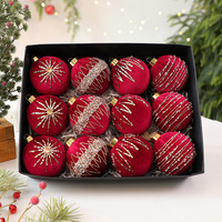 Ensemble de boules de Noël en velours ornées de strass de luxe, 8 cm, 12 pièces, boules vert foncé scintillantes pour la décoration de l'arbre de Noël, de la maison et des fêtes