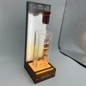 Индивидуальный акриловый водонепроницаемый дисплей для бутылок, светодиодная стойка для демонстрации бутылок в баре