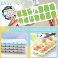 Fabricant de glaces en silicone de qualité alimentaire flexible, plateau à 14 cavités avec couvercle amovible anti-fuite, outils à glaces faciles à utiliser