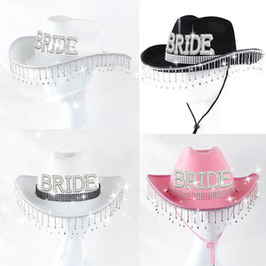 Sombrero <span class=keywords><strong>de</strong></span> Vaquera SOLPOP para Novia con Borlas <span class=keywords><strong>de</strong></span> Diamantes <span class=keywords><strong>de</strong></span> Imitación, Ideal para Despedidas <span class=keywords><strong>de</strong></span> <span class=keywords><strong>Soltera</strong></span> y Fiestas <span class=keywords><strong>de</strong></span> Boda - Product Image 2