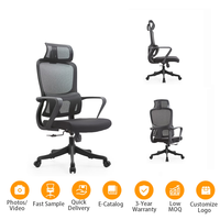 Chaise de bureau ergonomique en maille avec accoudoirs fixes, cadre chromé, inclinaison réglable sur 3 niveaux, hauteur réglable, pivotante, design commercial moderne