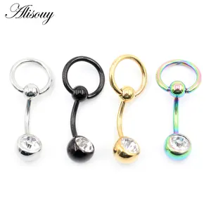 Alisouy Surgical Stainless Steel Circle Zircon CZ Ball Girl Women Sexy Belly Navel Button Rings Barbell Piercing Body Jewelry