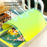 Piscine gonflable en PVC avec auvent familial, portable, rectangulaire, grande, pour l'extérieur, avec toboggan, pour enfants et adultes, double couche 3 couches