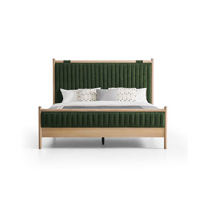 <span class=keywords><strong>Letto</strong></span> dal Design Rilassante in Stile Naturale Casual, Struttura in Legno Massello con Testiera Imbottita <span class=keywords><strong>Verde</strong></span> Staccabile - Product Image 1