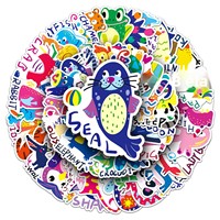 Pegatinas Originales de Animales de Dibujos Animados para Niños, Calcomanías Impermeables Educativas en Inglés para Álbumes de Recortes, Cuadernos y Laptops