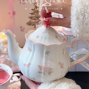 French Romantic Pink Porcelain Cup and Saucer with <b>Teapot</b> Gift Box Set Vintage Rose Rabbit Coffee Afternoon Tea Eco-Friendly - Product Image 4