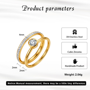 Minimalist Trendy Waterproof Tarnish Free Rhodium Plated 18K Gold PVD Stainless Steel <b>Women's</b> Bezel Setting Lab Created CZ <b>Ring</b> - Product Image 4