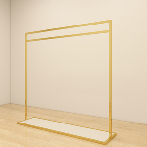 Portant à vêtements de luxe sur mesure en acier inoxydable doré avec étagères pour présentation en boutique - Product Image 5