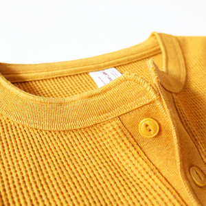 Knit Waffle 100% Cotton Blank <strong>Henley</strong> Neck Custom logo Long Sleeve <strong>t</strong> <strong>Shirt</strong> for <strong>Men</strong> - Product Image 4