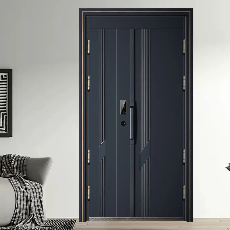 דלת מתכת פלדה חיצונית באיכות גבוהה 2024 דלת אבטחה פשוטה מסגסוגת אבץ שחורה בעיצוב מודרני