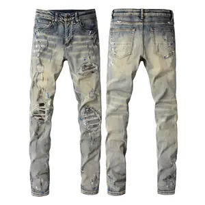 Custom High Quality Blue Para Hombre. Slim Fit Ripped Skinny Denim Trousers Pants Men Jeans For Men Size 32- 30