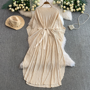 Autunno nuovo stile alla moda temperamento manica a pipistrello girocollo allentato a-line abito da donna plissettato Boutique all'ingrosso - Product Image 6