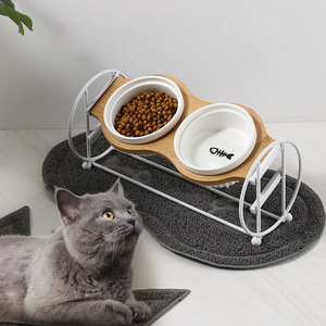 Comedero Doble de Cerámica para Gatos con Soporte Elevado de Madera para Comida y Agua - Product Image 2