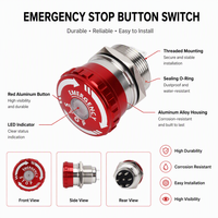 Interrupteur d'arrêt d'urgence étanche IP65 de 22 mm, bouton-poussoir à 6 broches à verrouillage, robuste, corps court, pour usage industriel