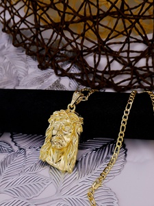 Collar <span class=keywords><strong>de</strong></span> Cadena Cubana <span class=keywords><strong>de</strong></span> Acero Inoxidable con Colgante <span class=keywords><strong>de</strong></span> Jesús Chapado en Oro Macizo, Adorno <span class=keywords><strong>de</strong></span> Cristal, Corona <span class=keywords><strong>de</strong></span> Espinas, Estilo Cristiano Urbano - Product Image 2