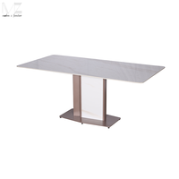 Table à manger moderne de luxe nordique pour appartement, grande table rectangulaire en pierre frittée blanche, 6 places, base en métal, pour la maison