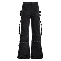 YUANBOFEI Jeans personnalisés de haute qualité, style rock, déchirés, avec détails de sangles, denim de travail, coupe évasée, effet allongeant les jambes, unisexe