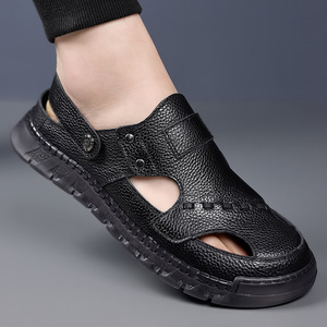 รองเท้าแตะหนังลำลองสำหรับบุรุษ ระบายอากาศได้ดี พื้นยาง รองเท้าขับรถ สีดำ สีขาว ขนาดผู้ใหญ่ 2501 - Product Image 1