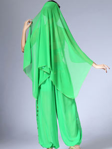 Ensemble de danse <span class=keywords><strong>orientale</strong></span> indienne 3 pièces pour <span class=keywords><strong>femme</strong></span> : Crop top en mousseline à col en V et à sequins, <span class=keywords><strong>pantalon</strong></span> à motifs de pièces de monnaie et voile - Product Image 6