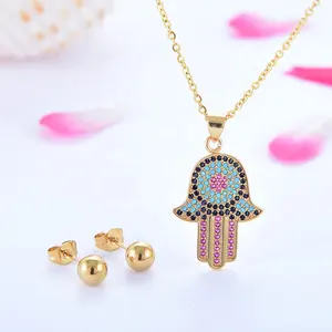 Jewellery modalen romania costume gold hamsa jewelry stainless steel antique Crystal Necklace Earring Set