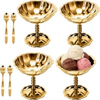 Coupelles à glace Unisweet avec cuillères, 4,4 oz, en acier inoxydable doré vintage, bols à dessert sur pied pour collations, pouding, yaourt et fruits