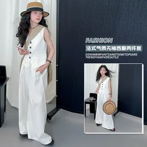 Nouvelle mode d'ensemble de vêtements pour adolescentes sans manches, <span class=keywords><strong>gilet</strong></span> solide, haut de tailleur + pantalon, ensemble de vêtements pour enfants - Product Image 6