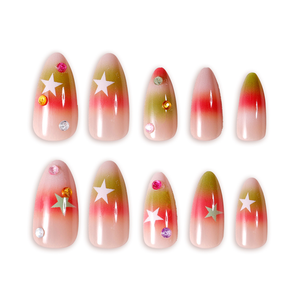 Uñas Postizas Largas <span class=keywords><strong>con</strong></span> Diseño de <span class=keywords><strong>Estrella</strong></span> en Degradado, Estilo Dulce y Fresco, Uñas Postizas Fáciles de Aplicar para Mujer - Product Image 4