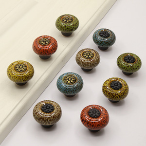 Poignées de meuble vintage en céramique, boutons de tiroir rétro émaillés en forme de champignon avec quincaillerie en bronze à trou unique pour cuisine, salle de bain, <span class=keywords><strong>commode</strong></span> - Product Image 2