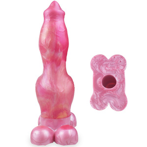 Gemengde kleuren siliconen hondenpenis dildo set mannelijke seksproducten met gevoerde kuisheidslot charmante seksspeeltjes voor plezier - Product Image 1