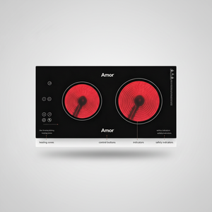 CE Esstisch mit Kochfeld, zwei Platten, elektrischer Induktionsherd, 3600W, Dual-Keramikplatte, tragbar, Niederländische Sprache - Product Image 1