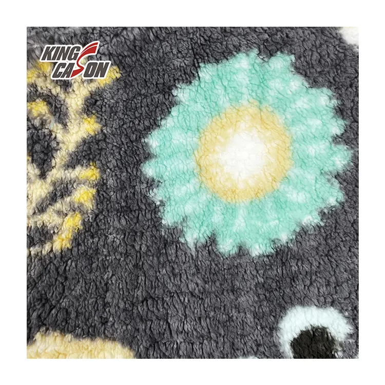 Kingcason Chất Lượng Cao Cấp Nhà Máy Trực Tiếp Hoa Màu Đen 150Gsm In 100 Polyester Dày Mờ Fluffy San Hô Sherpa Cho Áo Khoác