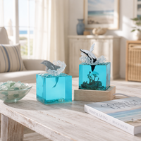 Sculpture en résine artisanale personnalisée, dauphin, baleine, océan, cube, lumière LED, veilleuse, décoration de bureau, ornement, cadeau pour la maison ou le bureau