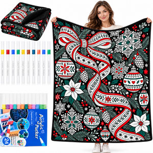 Couverture à colorier personnalisable et lavable, Noël, en velours arctique, avec marqueurs pour adultes et enfants - Product Image 4