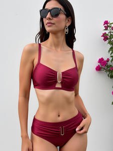 Conjunto de Bikini en Forma de U para Mujer, Traje de Baño Sexy de Dos Piezas de Color Sólido, Traje de Baño Informal para Vacaciones de Verano en la Playa - Product Image 2