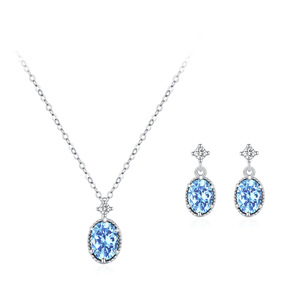 Ensemble de bijoux <span class=keywords><strong>collier</strong></span> et boucles <span class=keywords><strong>d</strong></span>'oreilles en <span class=keywords><strong>argent</strong></span> sterling S925 avec zircon ovale bleu mer rêveur |   Cadeau <span class=keywords><strong>d</strong></span>'anniversaire pour femme, ensemble de 2 pièces - Product Image 1